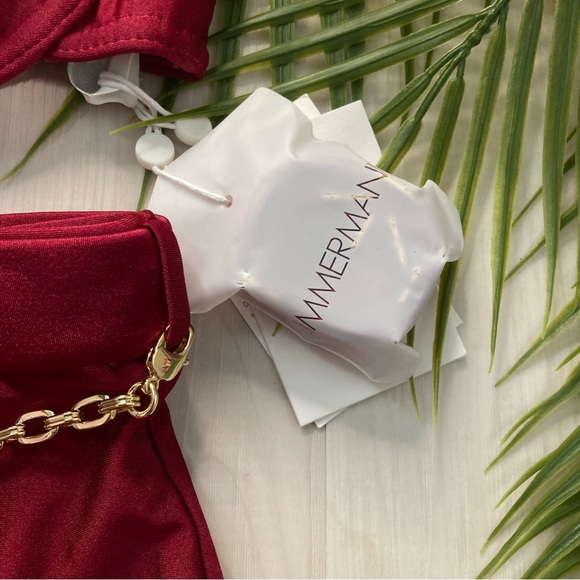 Zimmermann Ruby Red Balconnette + Chain Link High Rise Bikini Bottom Set - Picture 8 of 15